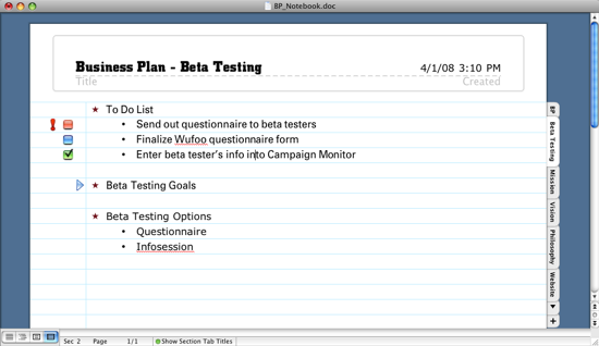 microsoft word for mac notebook layout