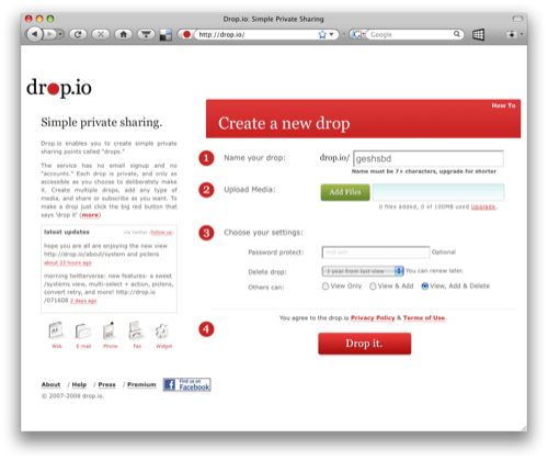 Drop.io signup