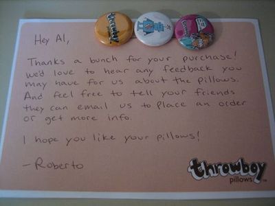 Throwboy customer thank you note